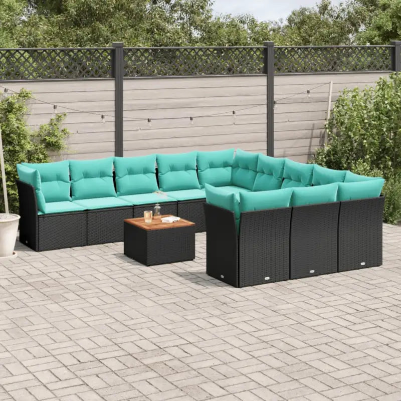 Loungetuinset met poly rattan en gepoedercoat staal afmetingen - Zwart en blauw - Tuinsets