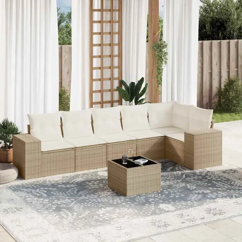 Loungetuinset van beige materiaal en gepoedercoat staal met afmetingen - beige en crèmekleurig / Met tafel - Tuinsets