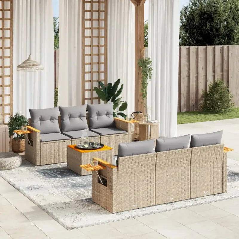 Loungetuinset van poly rattan en gepoedercoat staal in zwart materiaal - Beige en grijs - Tuinsets