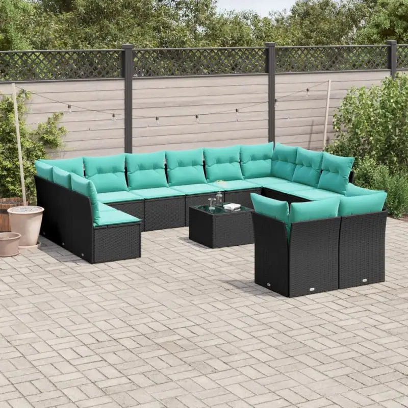 Loungetuinset van poly rattan en gepoedercoat staal in zwart materiaal - Zwart en blauw / Met tafel - Tuinsets