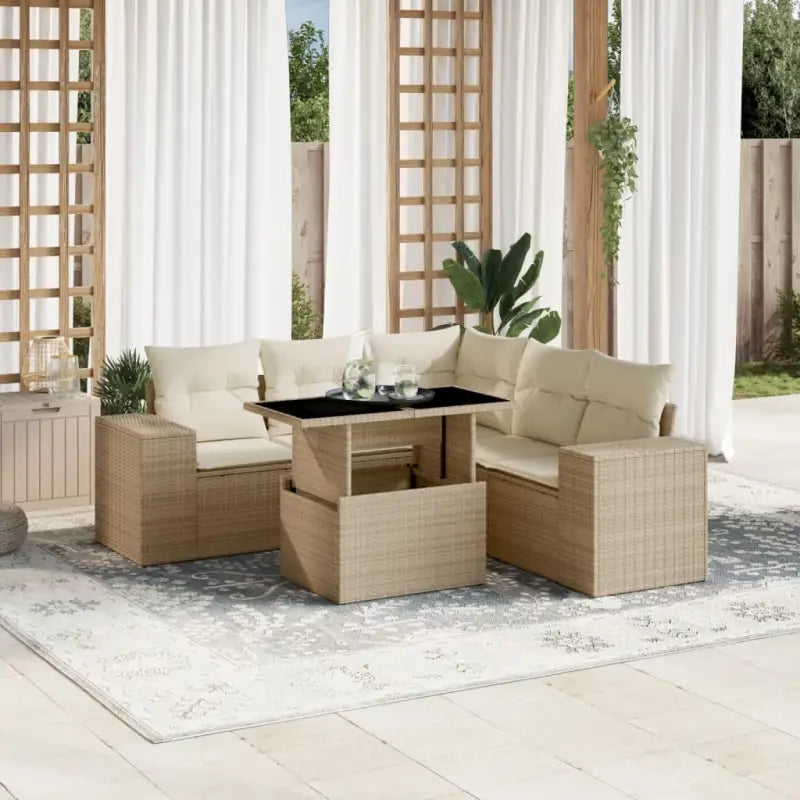 Loungetuinset van zwart materiaal en gepoedercoat staal afmetingen - beige en crèmekleurig / Met tafel - Tuinsets
