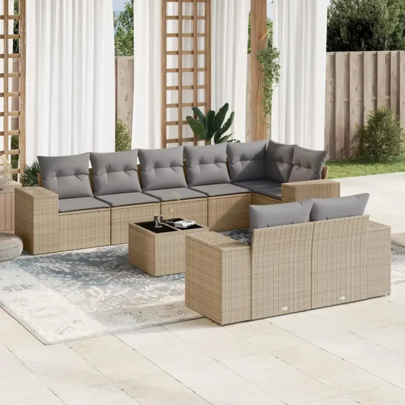 Loungetuinset van zwart materiaal met gepoedercoat staal afmetingen - Beige en grijs / Met tafel - Tuinsets