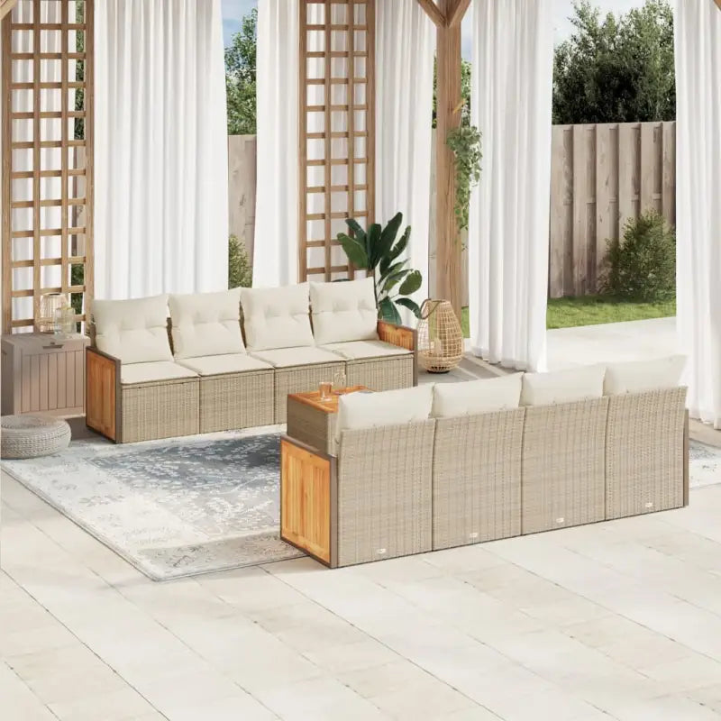 Loungevuurset in zwart materiaal met poly rattan en gepoedercoat staal - beige en crèmekleurig - Tuinsets