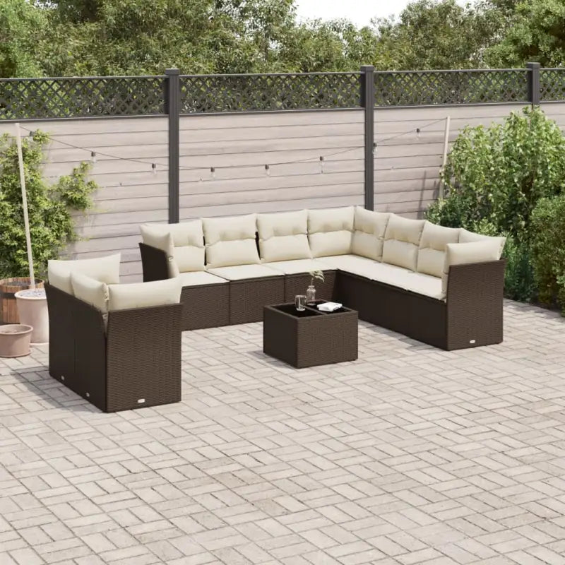 Loungezet met poly rattan en comfortabele zitervaring - Bruin en crème / Zonder tafel - Tuinsets