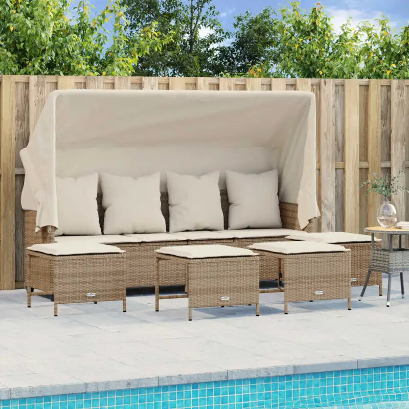 Loungezets in poly rattan met verstelbare posities en gepoedercoat staal - beige en crèmekleurig / met luifel - Tuinsets