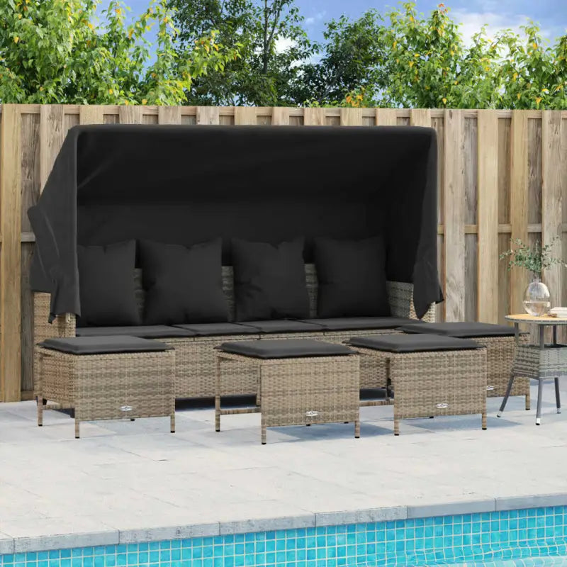Loungezets in poly rattan met verstelbare posities en gepoedercoat staal - Grijs / met luifel - Tuinsets