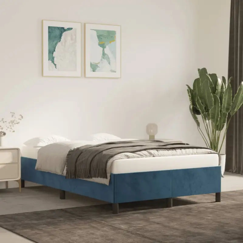 Luxe bedframe met multiplex lattenbodem en zachte fluwelen bekleding - Donkerblauw / 120 x 200 cm / 35 cm - Bedden &