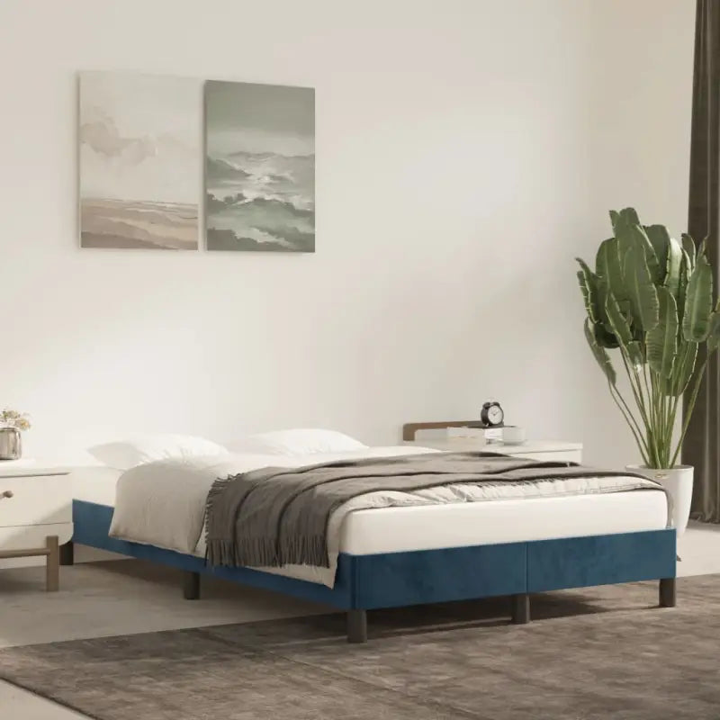 Luxe bedframe met multiplex lattenbodem en zachte fluwelen bekleding - Donkerblauw / 120 x 190 cm / 25 cm - Bedden &