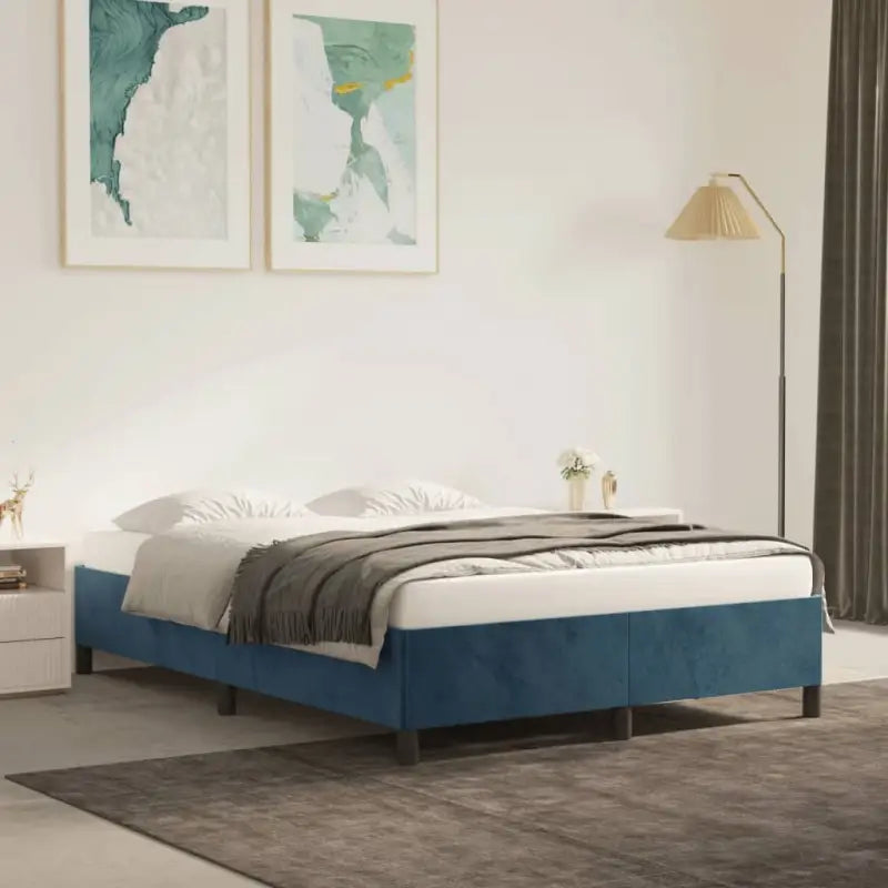 Luxe bedframe met multiplex lattenbodem en zachte fluwelen bekleding - Donkerblauw / 140 x 200 cm / 35 cm - Bedden &