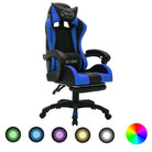 Luxe gamestoel met RGB LED en hoogte verstelbaar kunstlederen bekleding - Blauw en zwart / 1 / Met voetensteun