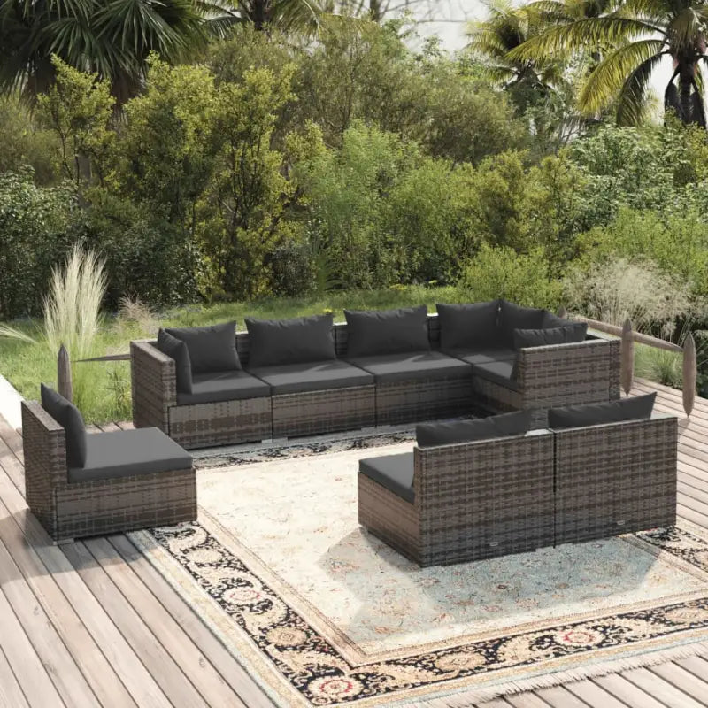 Luxe poly rattan tuinset met waterbestendig materiaal en diepe zitting - Grijs en antraciet / 3x hoek + 5x midden