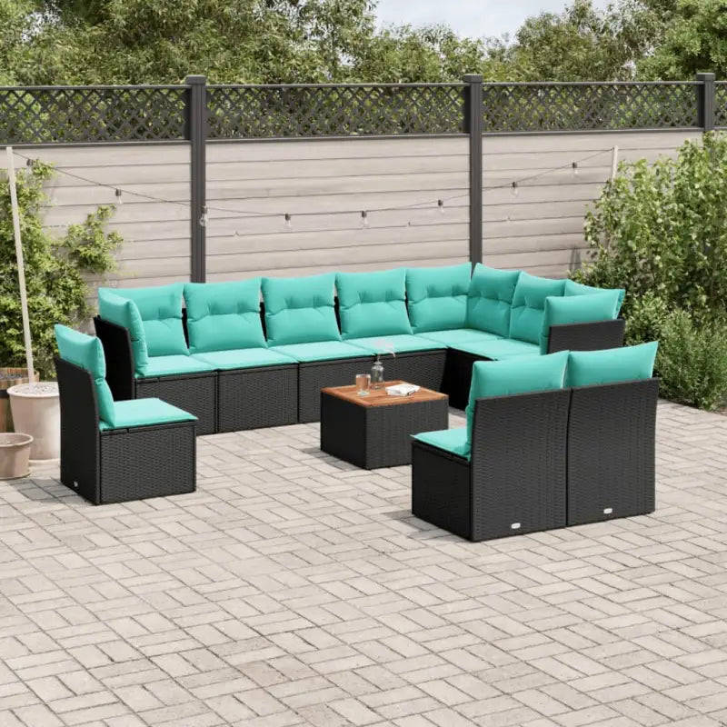 Luxe tuinset van poly rattan en gepoedercoat staal voor buitenplezier - Zwart en blauw - Tuinsets