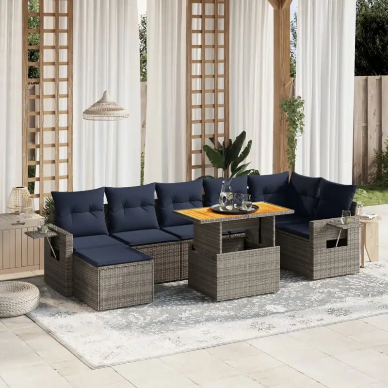 Luxe tuinsets in grijs materiaal met gepoedercoat staal en afmetingen - Grijs / Tafel + hoek + 3x midden - Tuinsets