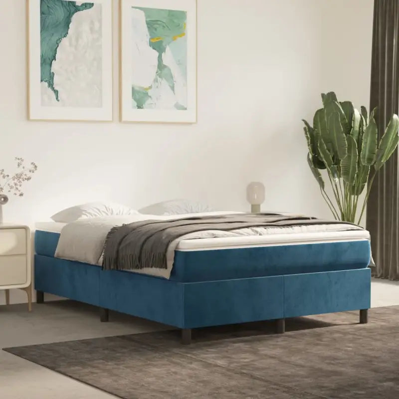 Luxueus bedframe met multiplex lattenbodem en fluweel bekleding - Donkerblauw / 140 x 190 cm / 35 cm - Bedden &