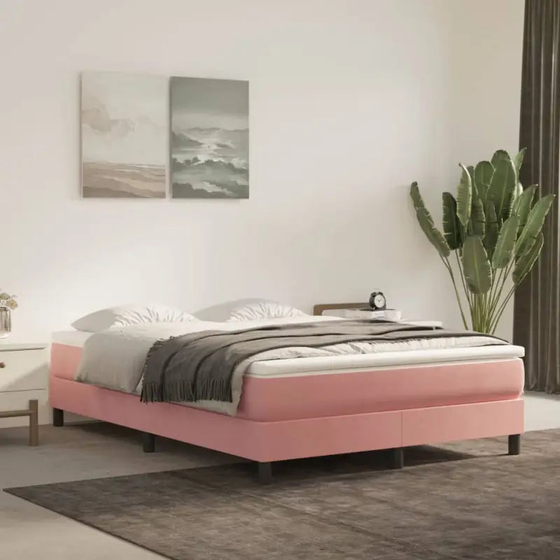 Luxueus bedframe met multiplex lattenbodem en fluweel bekleding - Roze / 140 x 200 cm / 25 cm - Bedden & bedframes