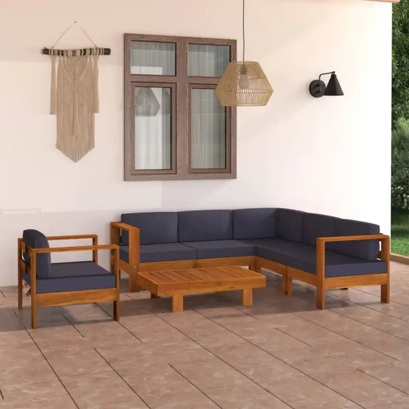 Massief acaciahout loungeset met afmetingen middenbank voor tuin en terras - Donkergrijs / 4x midden + hoek + Fauteuil