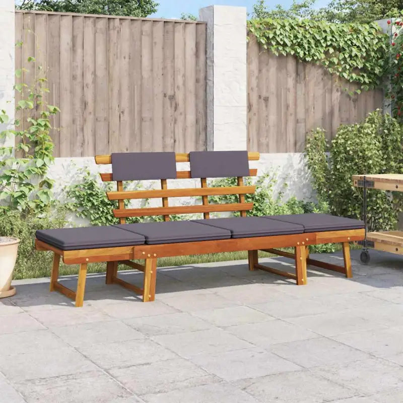 Massief acaciahout tuinbank en zonnebed met verstelbare zijkanten - Bruin en grijs / 1 - Tuinbanken