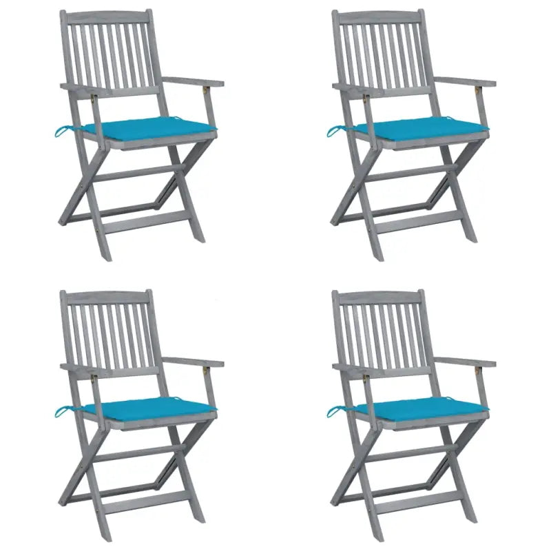 Massief acaciahout tuinstoelen met kussens voor tuin en terras - Blauw / 4 - Tuinstoelen