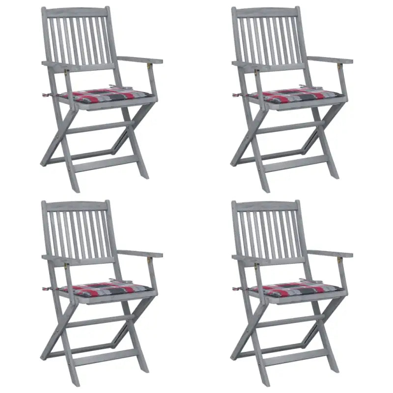 Massief acaciahout tuinstoelen met kussens voor tuin en terras - Rood ruitpatroon / 4 - Tuinstoelen