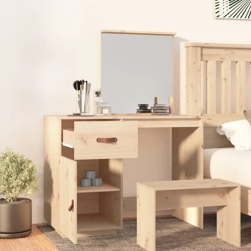 Massief Grenen Houten Slaapkamerkaptafel met Spiegel - Slaapkamerkaptafels