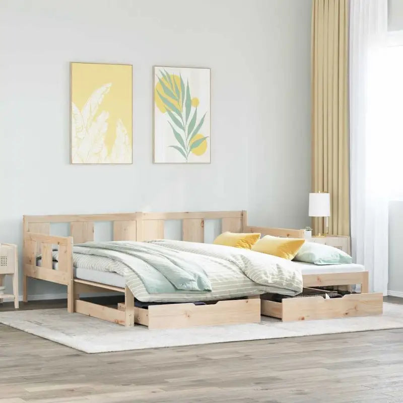 Massief Grenenhout Bedden en Bedframes 2-in-1 Slaapbank met Onderbed - Naturel / 90 x 190 cm - Bedden & bedframes