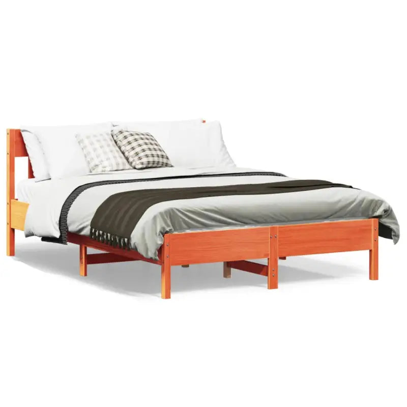 Massief Grenenhout Bedframe met Multiplex Lattenbodem voor Uitstekende Ondersteuning - Bruin / 135 x 190 cm - Bedden &