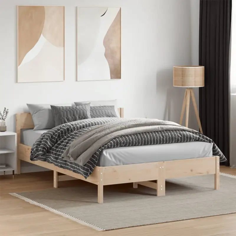 Massief Grenenhout Bedframe met multiplex lattenbodem voor uitstekende ondersteuning - Naturel / 140 x 190 cm - Bedden