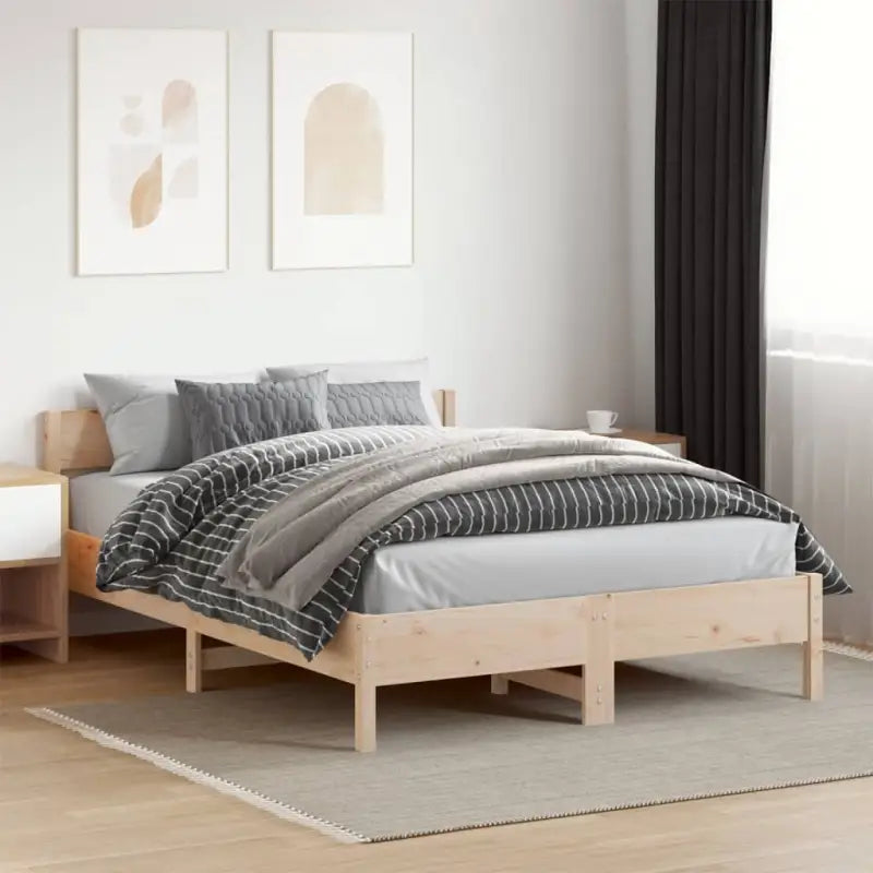 Massief Grenenhout Bedframe met multiplex lattenbodem voor uitstekende ondersteuning - Naturel / 120 x 200 cm - Bedden