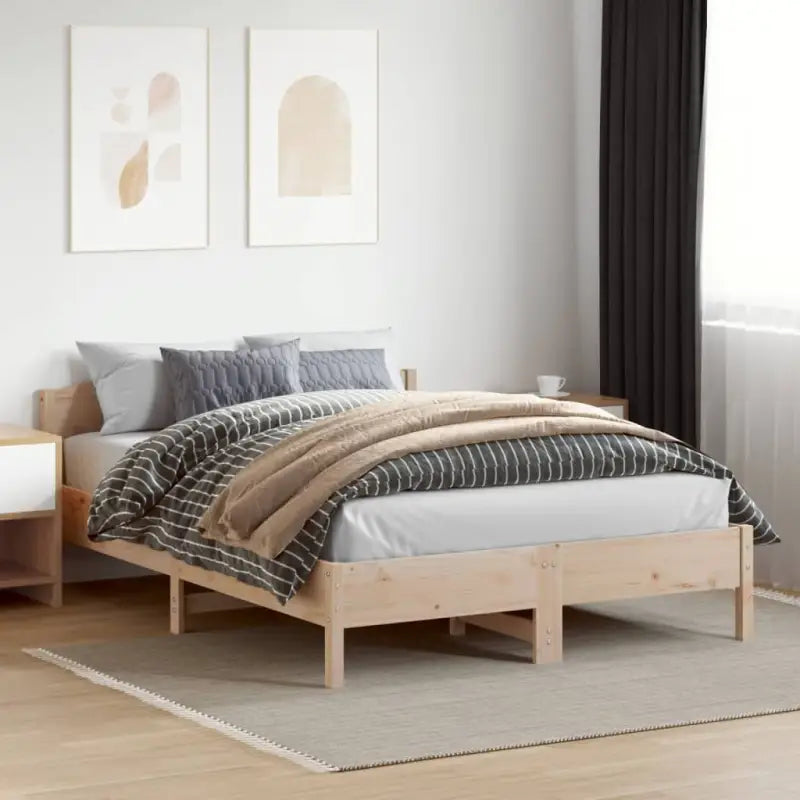 Massief Grenenhout Bedframe met multiplex lattenbodem en uitstekende ondersteuning - Naturel / 160 x 200 cm - Bedden &