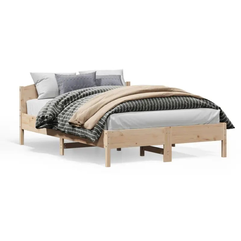 Massief Grenenhout Bedframe met multiplex lattenbodem en uitstekende ondersteuning - Naturel / 120 x 200 cm - Bedden &