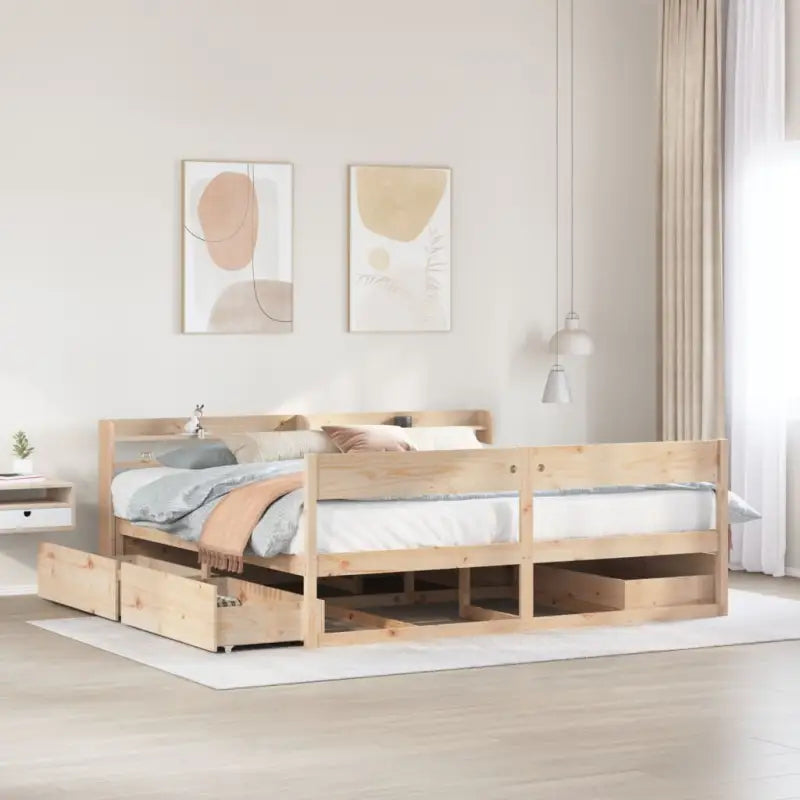 Massief grenenhout bedframe met opbergruimte voor een goede nachtrust - Naturel / 200 x 200 cm - Bedden & bedframes