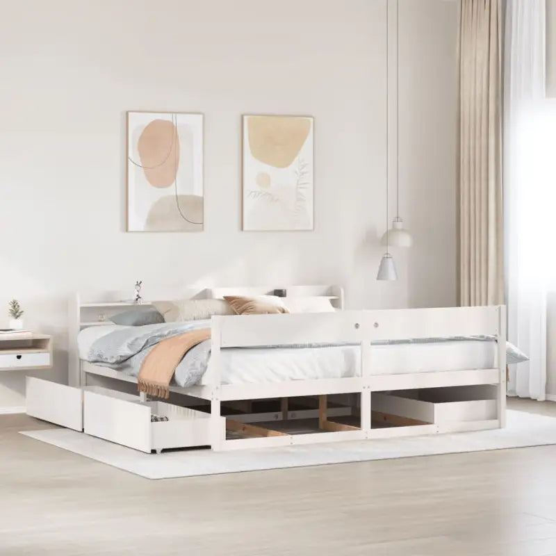 Massief grenenhout bedframe met opbergruimte voor een goede nachtrust - Wit / 180 x 200 cm - Bedden & bedframes