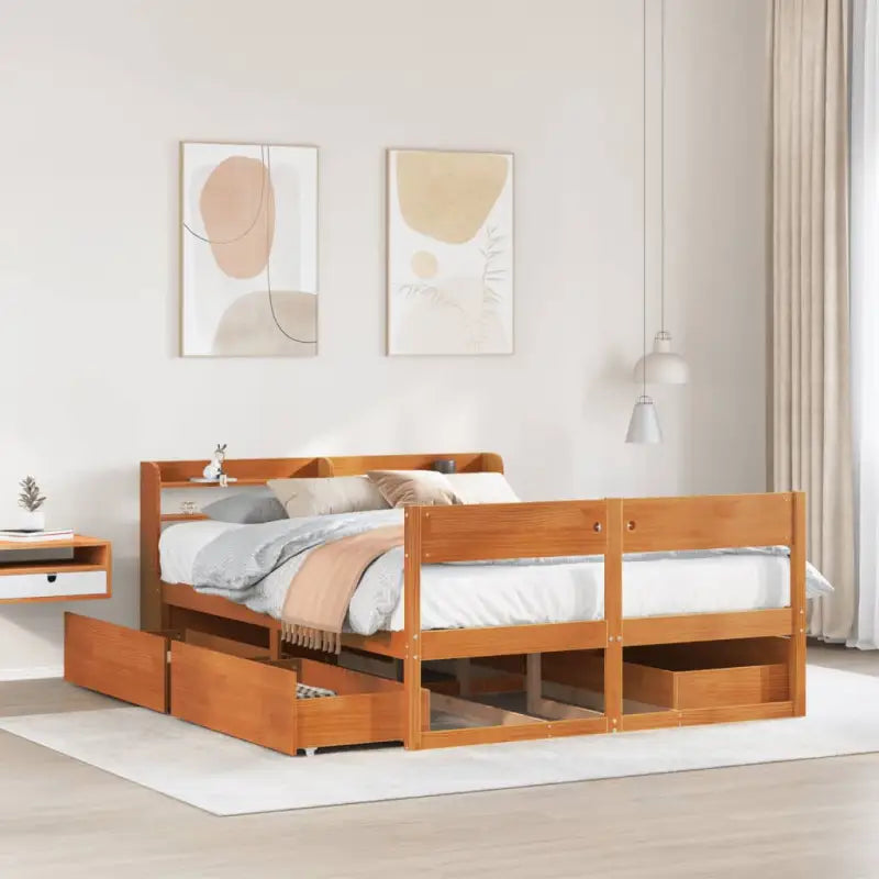 Massief grenenhout bedframe met opbergruimte voor een goede nachtrust - Wasbruin / 140 x 190 cm - Bedden & bedframes