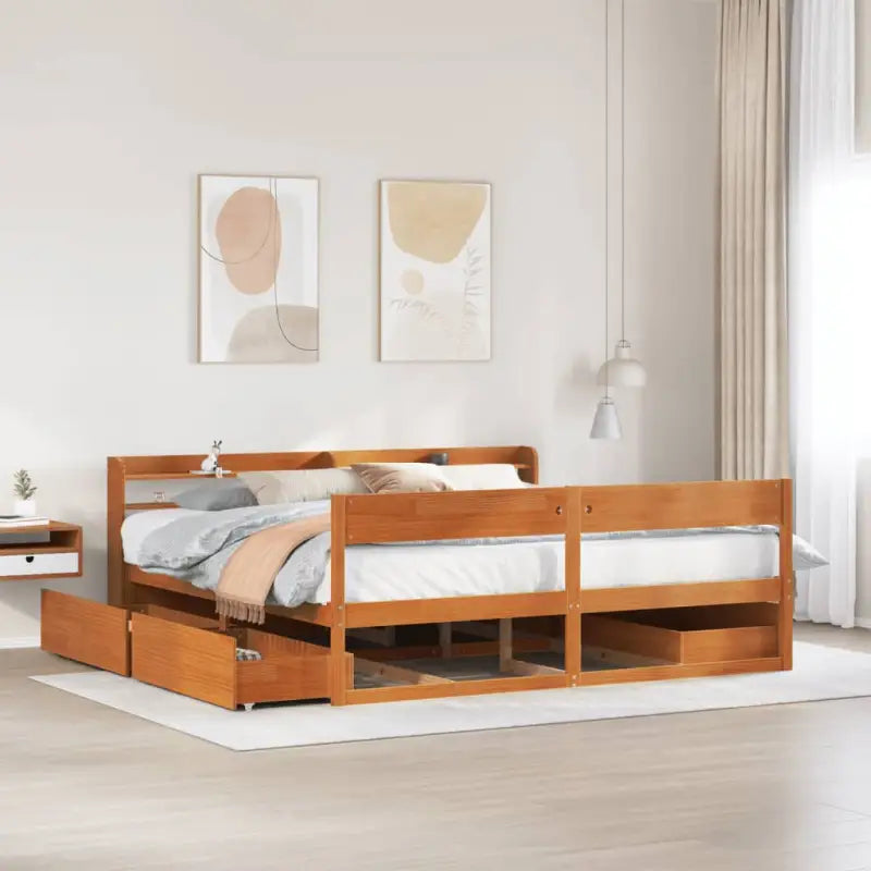 Massief grenenhout bedframe met opbergruimte voor een goede nachtrust - Wasbruin / 200 x 200 cm - Bedden & bedframes