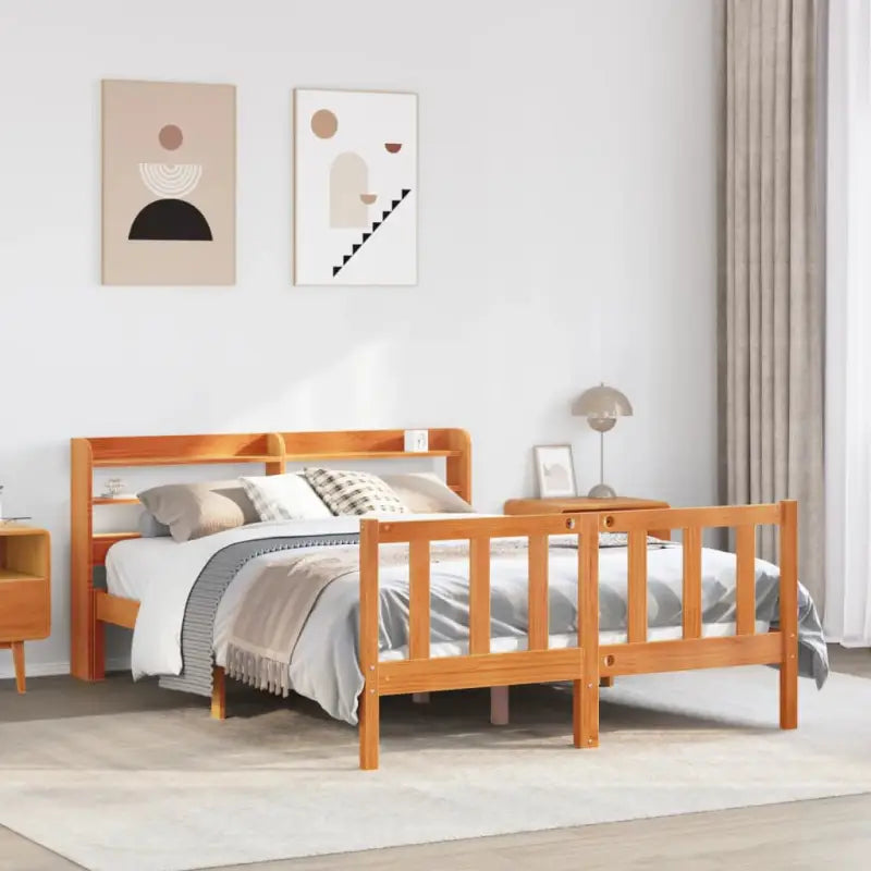Massief Grenenhout bedframe voor een goede nachtrust en natuurlijke uitstraling - Wasbruin / 140 x 200 cm - Bedden &