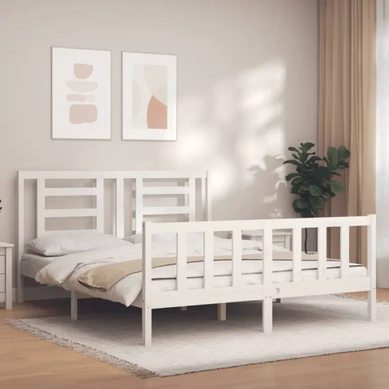 Massief grenenhout bedframe voor een goede nachtrust en natuurlijke uitstraling - Wit / 150 x 200 cm - Bedden &