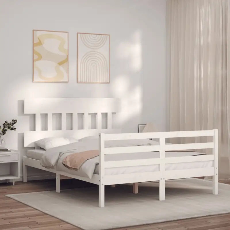Massief Grenenhout Bedframe voor een Natuurlijke en Comfortabele Slaapruimte - Wit / 140 x 190 cm / Laag - Bedden &