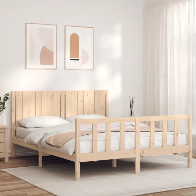 Massief Grenenhout Bedframe voor Een Natuurlijke en Decoratieve Slaapkamer - Naturel / 160 x 200 cm - Bedden & bedframes