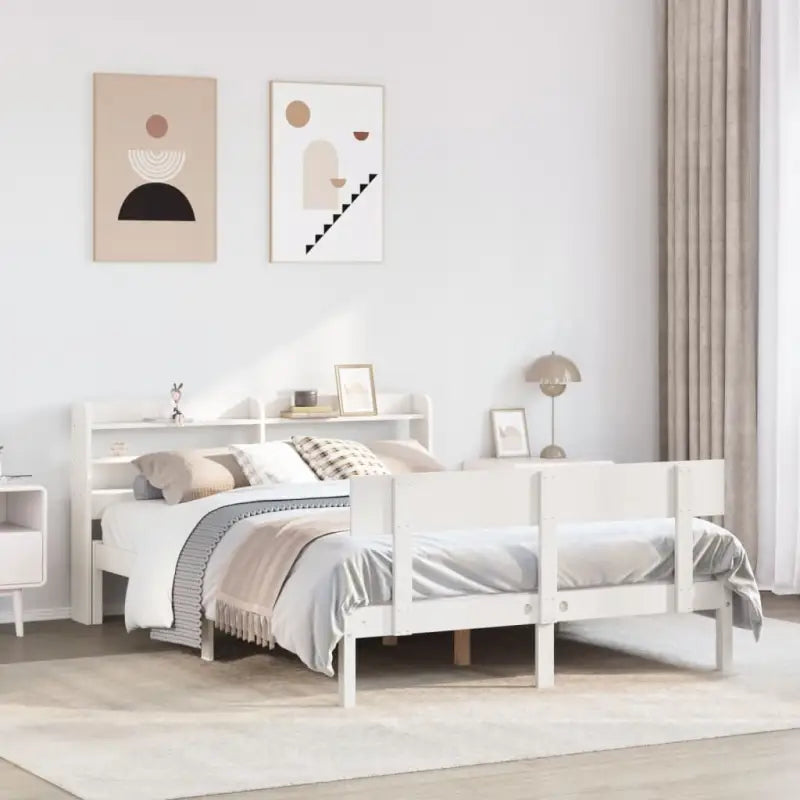 Massief Grenenhout Bedframe voor een Natuurlijke en Decoratieve Slaapkamer - Wit / 140 x 200 cm - Bedden & bedframes