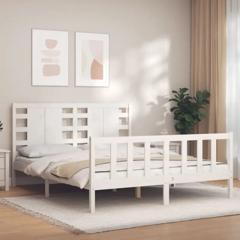 Massief grenenhout bedframe voor een natuurlijke en stijlvolle slaapkamer - Wit / 150 x 200 cm - Bedden & bedframes
