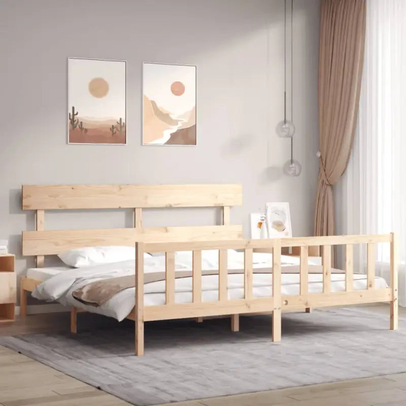 Massief Grenenhout Bedframe voor Uitstekende Ondersteuning en Decoratie - Naturel / 180 x 200 cm / met hoofdbord &