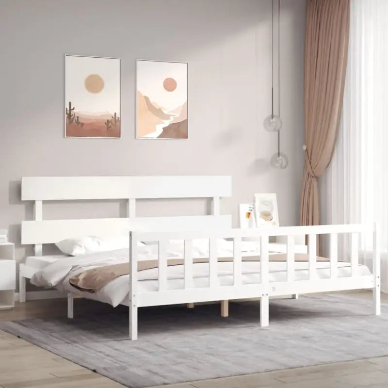 Massief Grenenhout Bedframe voor Uitstekende Ondersteuning en Decoratie - Wit / 200 x 200 cm / met hoofdbord & voetbord