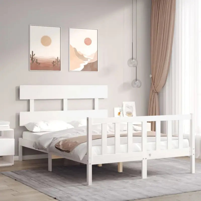 Massief Grenenhout Bedframe voor Uitstekende Ondersteuning en Decoratie - Wit / 120 x 190 cm / met hoofdbord & voetbord