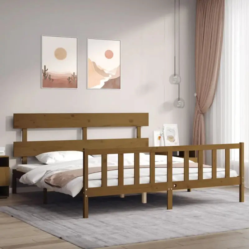 Massief Grenenhout Bedframe voor Uitstekende Ondersteuning en Decoratie - Honingbruin / 200 x 200 cm / met hoofdbord &