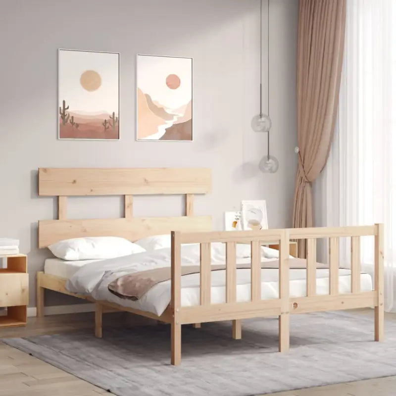 Massief Grenenhout Bedframe voor Uitstekende Ondersteuning en Decoratie - Naturel / 140 x 200 cm / met hoofdbord &