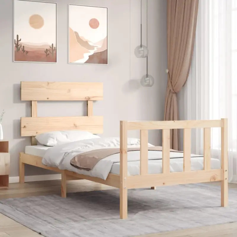 Massief Grenenhout Bedframe voor Uitstekende Ondersteuning en Decoratie - Naturel / 90 x 200 cm / met hoofdbord &