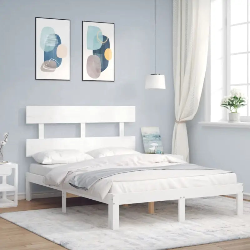 Massief Grenenhout Bedframe voor Uitstekende Ondersteuning en Decoratie - Wit / 120 x 190 cm / met hoofdbord - Bedden &