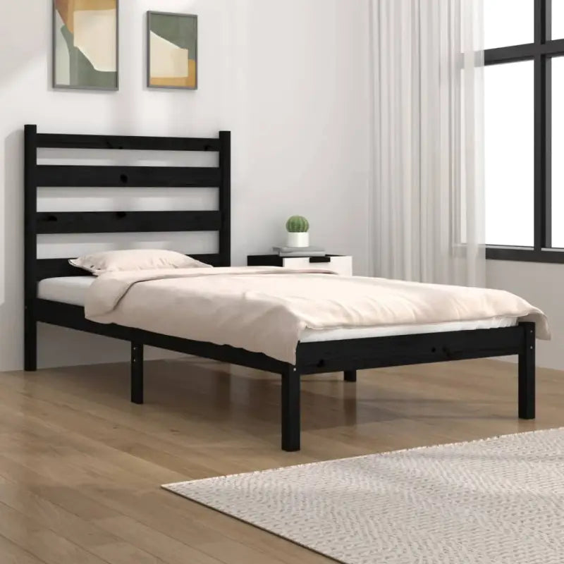 Massief grenenhout houten bedframe met aanvullende ondersteuning - Zwart / 75 x 190 cm - Bedden & bedframes