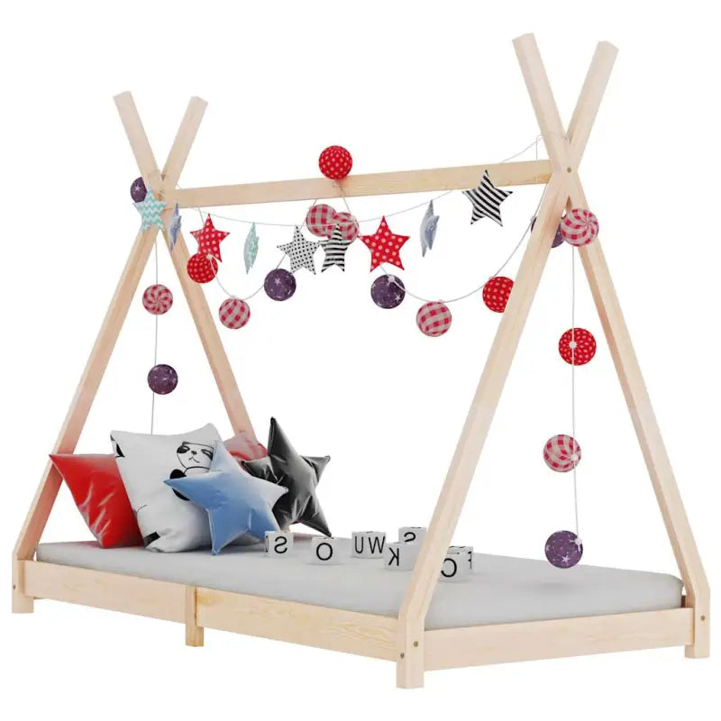 Massief Grenenhout Kinderen Jonger Bedframe met Tipi Design - Bruin / 70 x 140 cm - Peuter- & kinderbedden