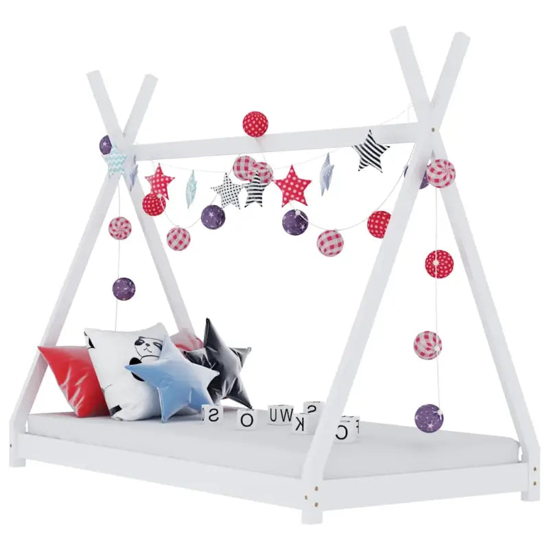 Massief Grenenhout Kinderen Jonger Bedframe met Tipi Design - Wit / 70 x 140 cm - Peuter- & kinderbedden